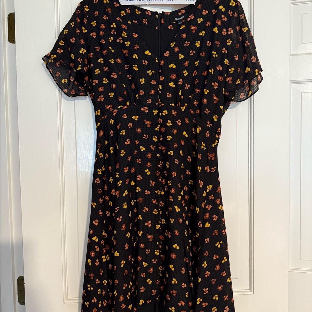Madewell Black Midi Dress with Orange Floral Accents